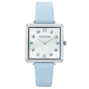 Coeur De Lion Watch - Iconic Square Mother of Pearl with Blue Leather Bracelet 7630710753