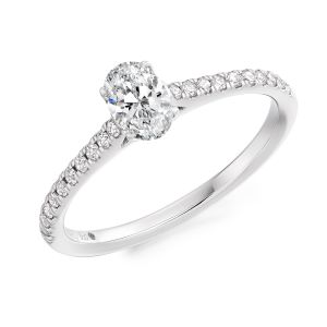 Oval cut diamond engagement ring with diamond shoulders