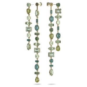 Swarovski Gema Long Drop Earrings - Green with Rhodium Plating 5613734