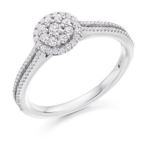 Round Brilliant Diamond Halo Ring with Double Band