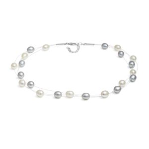 Jersey Pearl Dew Drop Pearl Necklace - Grey and White