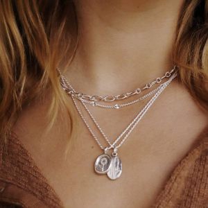 Daisy Stacked Linked Chain Necklace - Silver NB8008_SLV
