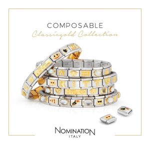 NOMINATION COMPOSABLE Classic PAVE in stainless steel with 18k gold and Cubic Zirconia White CZ 030314_01
