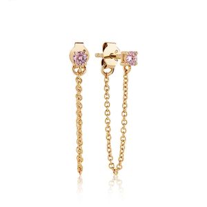 Sif Jakobs Princess Piccolo Lungo Earrings - Gold with Pink Zirconia