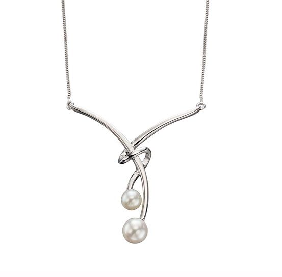 Elements Gold  9ct White Gold Ornate Twist Pearl Necklace GN295W