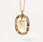 PDPaola Letter M Multicolour Gold Necklace. Item code CO01-272-U.