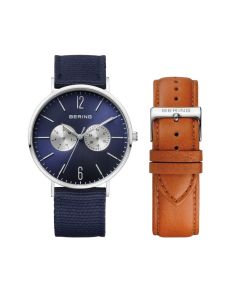 Bering Men's Classic Polished Silver and Navy Blue Watch 14240-507