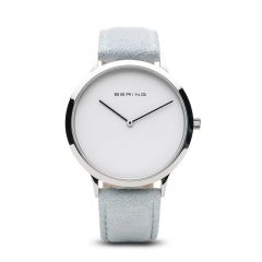 Bering Unisex Classic Polished Silver Watch - Light Blue Strap 
14937-804