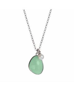 Jersey Pearl Sorel Aquamarine and Pearl Silver Necklace