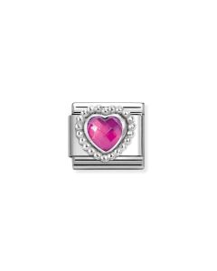 Nomination Heart Charm with Faceted Stones Rich Fuchsia Silver 330605/030