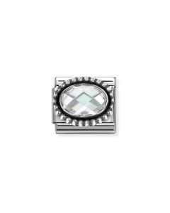 Nomination Classic Silver Faceted Zirconia Beaded Oval Charm - White 330607/010