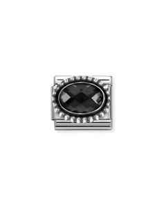 Nomination Classic Silver Faceted Zirconia Beaded Oval Charm  - Black 330607/011