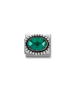 Nomination Classic Silver Faceted Zirconia Beaded Oval Charm  - Emerald Green 330607/027
