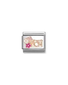 Nomination 9k Rose Gold and Enamel Camera with Flowers Charm 430202/31