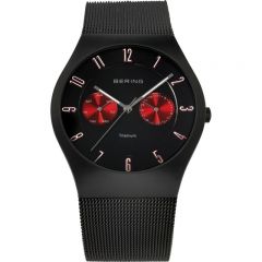 Bering Men's Titanium Watch -  Black with Red Chronograph
