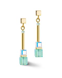 Coeur De Lion Cube Story Minimalistic Earrings - Gold Turquoise - 5042210600