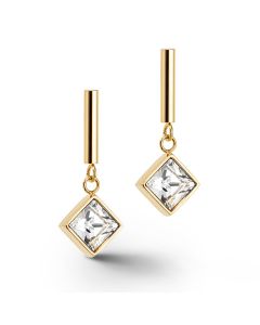 Coeur De Lion Brilliant Square Drop Earrings - Gold Crystal - 6006211816