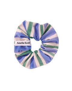 Amelia Scott Lucy Scrunchie - Velvet Candy Stripe Cornflower and Sage
