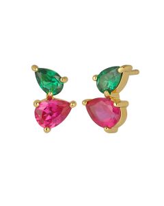 Amelia Scott Sofia Teardrop Gold Stud Earrings with Pink and Emerald Zirconia AS22TRE05