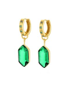 Shyla Bardot Huggie Hoop Gold Earrings - Emerald Green