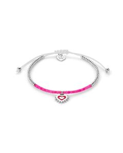 Annie Haak Enamel Heart Silver Friendship Bracelet - Pink