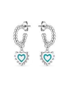 Annie Haak Enamel Heart Silver Hoop Earrings - Turquoise