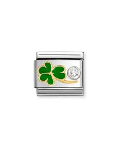 Nomination Classic Gold Green Enamel Clover and Zirconia Charm