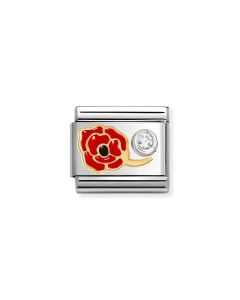 Nomination Classic Gold Red Enamel Poppy and Zirconia Charm