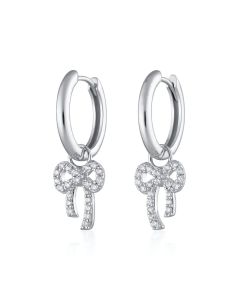 Scream Pretty Bow Charm Hoop Earrings - Silver SPS-194-276a