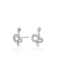 Scream Pretty Snake Stud Earrings with Green Eyes - Silver SPS-239