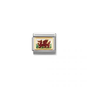 NOMINATION COMPOSABLE Classic FLAGS (RELIEF) in stainless steel with 18k gold and enamel WALES 030273_40