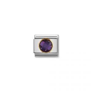 NOMINATION COMPOSABLE Classic links in stainless steel with 18k gold and round Cubic Zirconia PURPLE