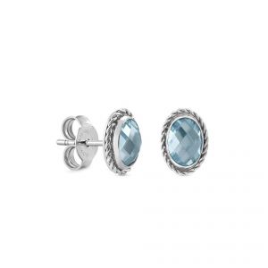 NOMINATION EARRINGS earrings in steel. and 925 silver and zircons OVAL RICH SETTING LIGHT BLUE 027801_006