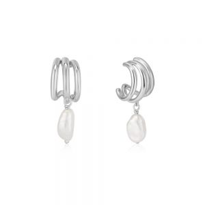 Ania Haie Silver Triple Mini Hoop Pearl Earrings E019-04H