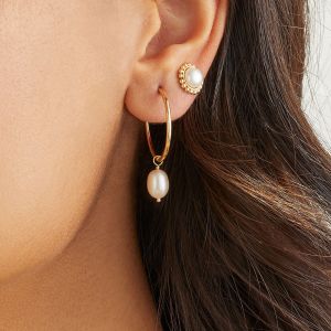 Annie Haak Pearl Drop Hoop Earrings Gold E0263