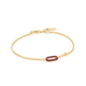 Ania Haie Claret Red Enamel Gold Link Bracelet B031-02G-R
