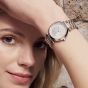 Olivia Burton Floral T-Bar White and Silver Bracelet Watch