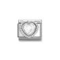 Nomination Classic Silver Zirconia Faceted Opal Heart Charm Dots Border