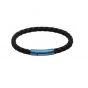 Unique and Co Matt Blue Stainless Steel Clasp Black Leather Bracelet - 21cm B439BL