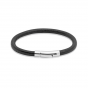 Unique and Co Men's Black Leather Bracelet with Shiny Stainless Steel Clasp - 21cm
