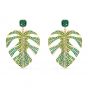 Swarovski Tropical Leaf Pierced Earrings - Green - Gold-tone Plating - 5525242