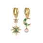 Amelia Scott Luna Mismatch Moon and Star Huggie Earrings in Emerald Zirconia Gold