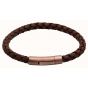 Unique and Co Mens Dark Brown Braided Leather and Rose Gold Steel Clasp Bracelet B441DB