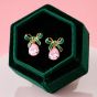 Amelia Scott Bow Gold Stud Earrings with Green Enamel and Pink Teardrop