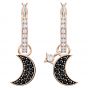 Swarovski Duo Moon Hoop Pierced Earrings, Black, Rose Gold Plating 5440458