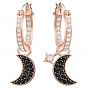 Swarovski Duo Moon Hoop Pierced Earrings, Black, Rose Gold Plating 5440458
