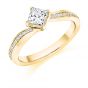 Princess Cut Diamond Engagement Ring with Grain Set Shoulders Yellow Gold