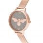 Olivia Burton Lucky Bee Grey Dial and Rose Gold Mesh Watch OB16FB10