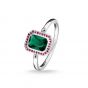 Thomas Sabo Ring, Red And Green Stones, Silver, Size 54 TR2264-348-7-54