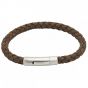 Unique and Co Mens Dark Brown Leather bracelet with Matte/Polished Steel Clasp B399DB-21CM